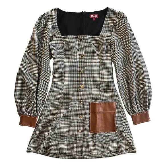 STAUD Oz Square-neck Plaid Faux Leather Mini Dress - SZ 2 -  www.sanvalentin.cl